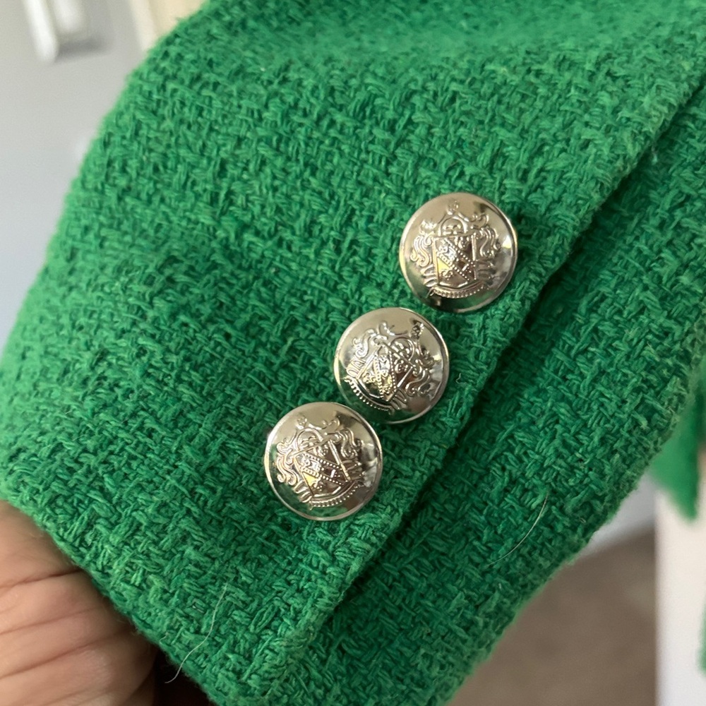 Saks Fifth Green Tweed Double-Breasted Women's Jacket - Picture 5 of 11